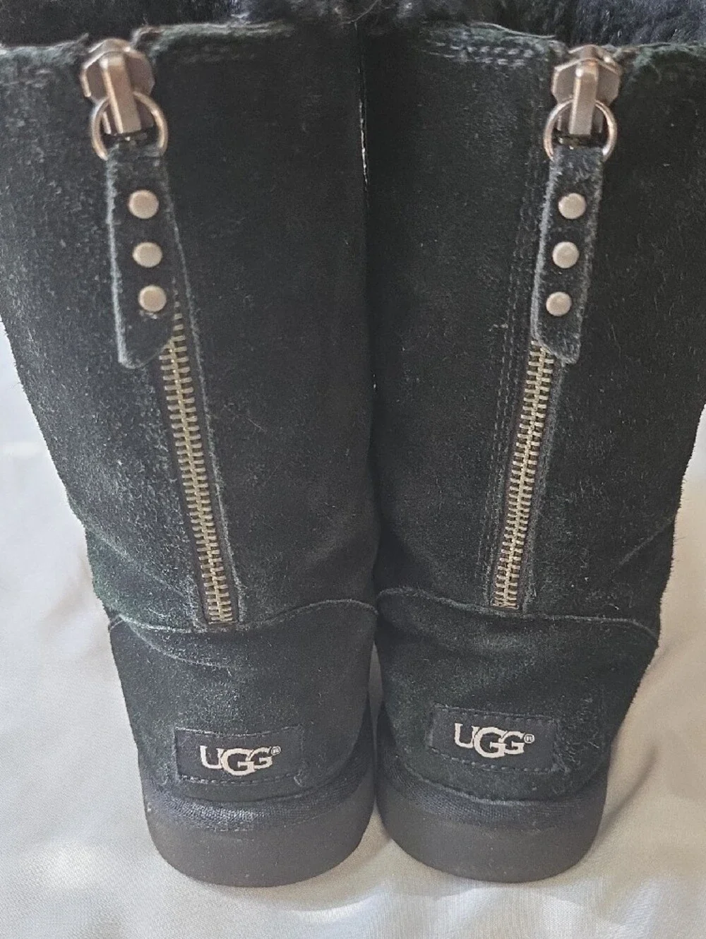 UGG Black Suede Shearling Mid-Calf Boots